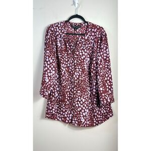 Montgomery Post Blouse Burgundy Abstract Dot Button Down Women 2X
